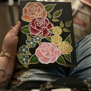 Floral Canvas Art with Roses and Leaves